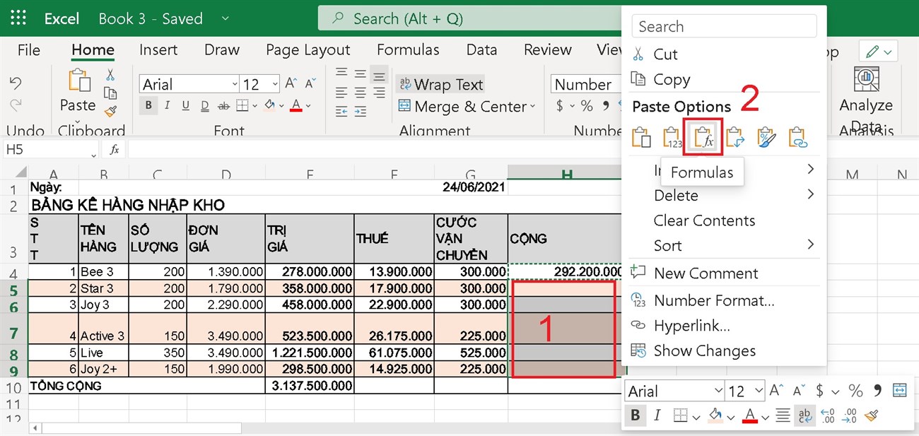 Cách sao chép công thức trên Excel