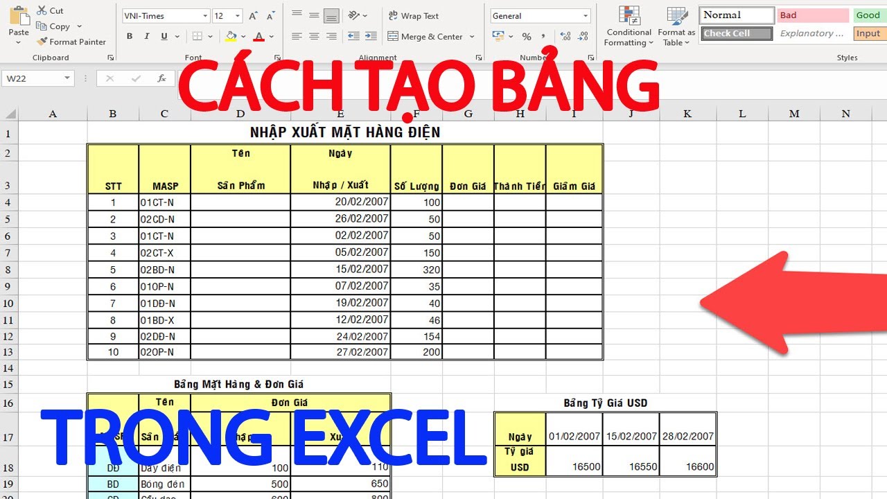 Hướng dẫn cách tạo bàng trên Excel